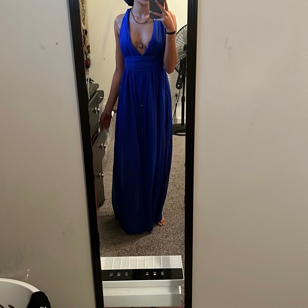 Blue flowy prom dress